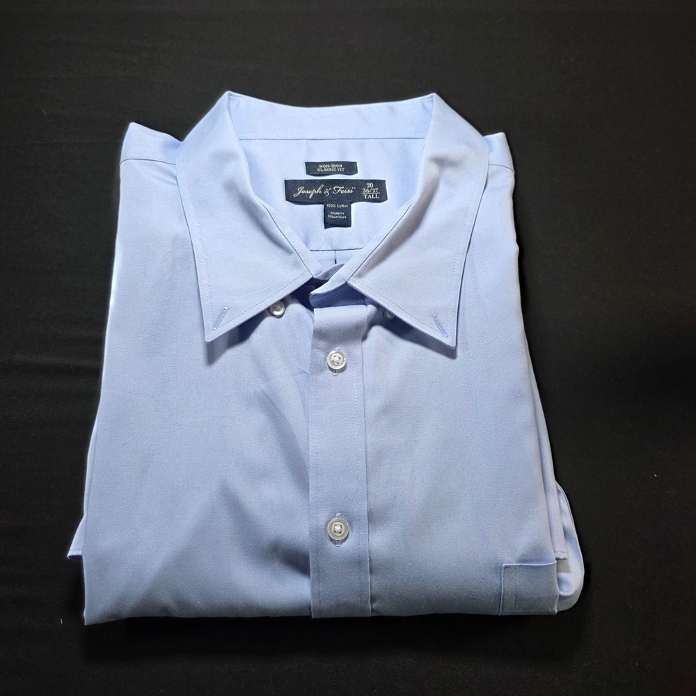Joseph & Feiss Mens Light Blue Non-Iron‎ Classic Fit Dress Shirt 20 36/37 Tall - Picture 7 of 7